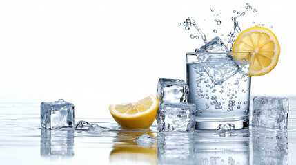 Aufkleber - refreshing glass of lemonade with ice cubes and lemon slices, creating vibrant and thirst quenching scene. Perfect for summer enjoyment and hydration