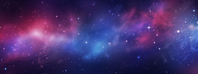 Poster - Abstract background with stars and nebulae, in shades of blue, purple, and red, with defocused lights, a cosmic illustration