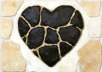 Wall Mural - Stone heart mosaic, beige and black, textured.