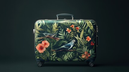 Wall Mural - Tropical Birds and Flowers Adorn a Suitcase