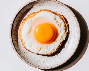 Canvas Print - Sunny-side up egg on speckled plate.