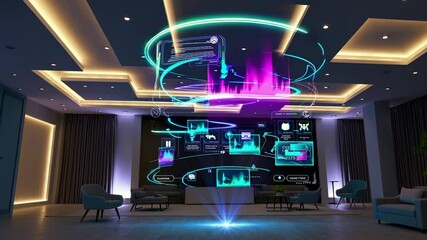 Aufkleber - Innovative multimedia projection in a modern living space showcasing interactive digital displays