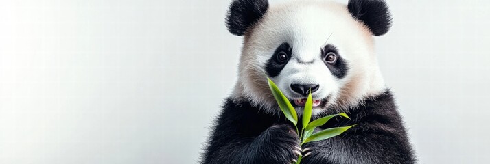 Poster - Panda holding bamboo in a serene setting with ample copy space for text and a peaceful atmosphere. Generative AI