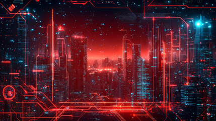 Poster - abstract futuristic background of red glowing technology sci fi frame hud ui