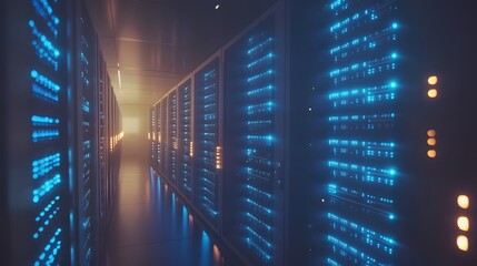 Poster - Illuminated Server Racks In Modern Data Center Corridor