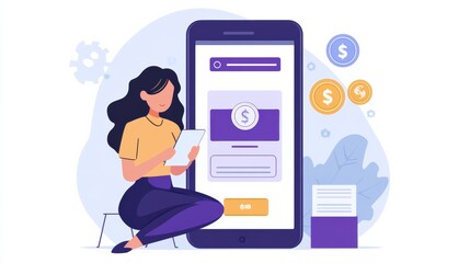 Woman transfering money online using apps on smartphone. Selective focus. Concept of financial transactions with mobile devices. Smartphone screen displaying money transfer confirmation.