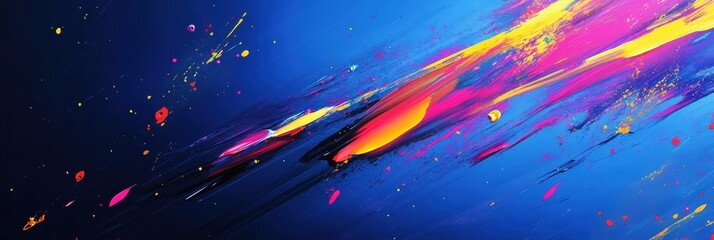 Poster - vibrant abstract paint texture showcasing bright streaks across a blue background