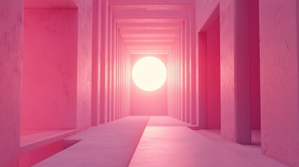 Canvas Print - Pink concrete corridor with glowing orb.