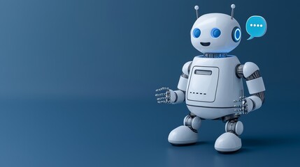 Poster - A digital depiction of a friendly chatbot avatar with a speech bubble, prominently shown on a modern smartphone screen, representing AI customer support.