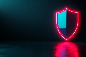 Poster - a sleek modern shield icon adorned with a smooth neon gradient that fades from pink to teal