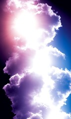 Canvas Print - Vibrant purple, pink, blue clouds and bright light.