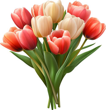 beautiful tulip, tulip bouquet, Flower bouquet for wedding, isolated on transparent background, tulip, flower, spring, bouquet