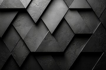 Poster - Dark composition featuring black geometric shapes on an abstract background