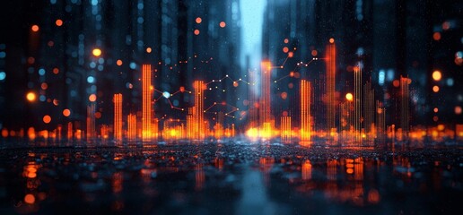 Poster - technology screen featuring a blurred background with abstract city lights