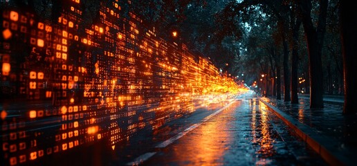 Poster - screen displaying technology with an abstract, blurred city lights background