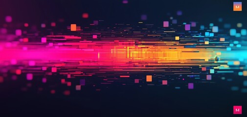 Poster - A vibrant and dynamic abstract background with colorful light trails and geometric shapes.