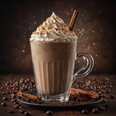 Wall Mural - A coffee milkshake with a dollop of cream and a sprinkle of cinnamon.