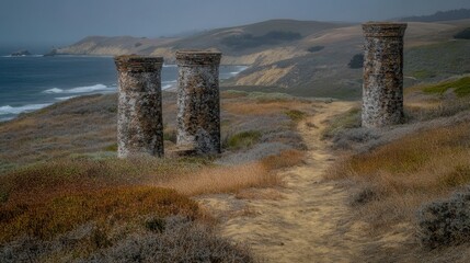 Wall Mural - Scenic Overlook with Distant Hills and Ocean View