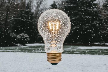 Poster - A close-up of a glowing lightbulb covered in dewdrops, with the soft light diffused through the droplets