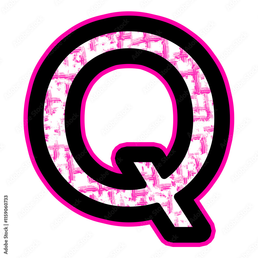 Pink Cursive Q Pink Alphabet Letter Q With A Black Outline And Textured Fill Stock ...