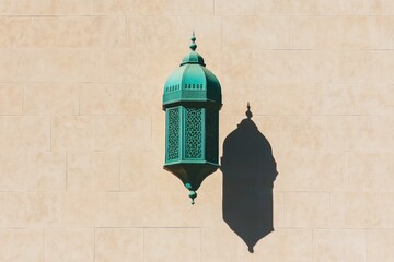 Poster - A glowing lantern casting intricate shadows on a wall, with an iftar meal spread out in the soft light
