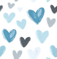 Canvas Print - Light blue and gray heart pattern, seamless easter design