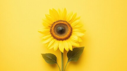 Aufkleber - A charming sunflower on a gentle yellow background, flat design style, photo of