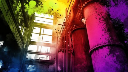 Poster - Vibrant Industrial Scene with Bright Colors and Textures