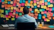 © Peerarut - A desk filled with colorful adhesive sticky notes, each representing a task, illustrating a highly productive work environment with organized planning and clear goals