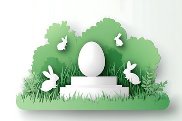 Canvas Print - 3D render, green background with an Easter egg podium