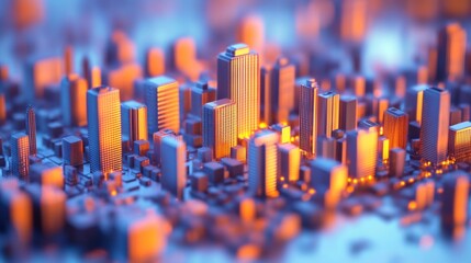 Poster - Warm 3D Cityscape with Detailed Textures and Lighting