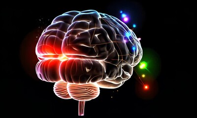 Poster - Artificial Intelligence and Neural Networks: Mapping the Brain of the Future 3D projection with colorful lights