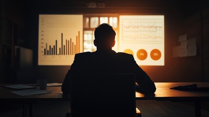 Poster - Businessman Analyzing Data Insights in Modern Office Environment