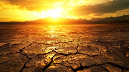 Poster - Warm Light Over Cracked Ground at Sunset