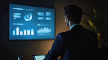 Poster - Business Professional Analyzing Data on Screen in Modern Office Setting