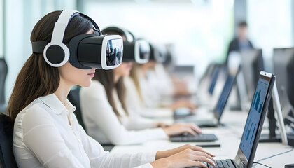 Poster - Virtual reality training session office environment digital learning modern workspace side view innovative technologies