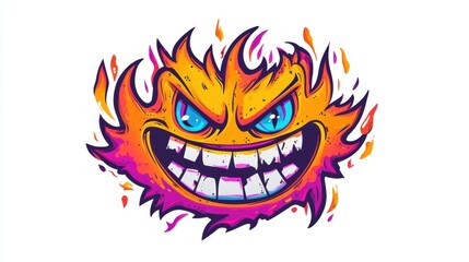 Wall Mural - A vibrant, cartoonish flame character with a mischievous grin and sharp teeth.