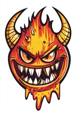 Wall Mural - A fiery, cartoonish monster face with sharp teeth and horns, exuding a mischievous vibe.