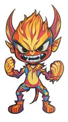 Wall Mural - A colorful cartoon character with fiery hair and a mischievous expression.