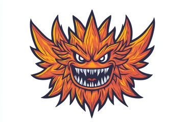 Wall Mural - A fierce, stylized monster face with fiery colors and sharp teeth.