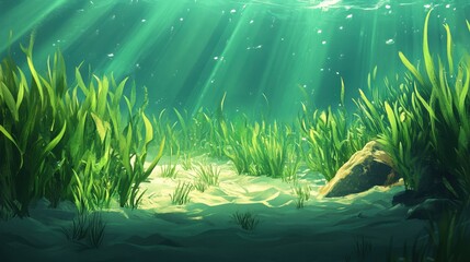 Poster - Sunlight Filtering Through Calm Water in a Vibrant Underwater Scene