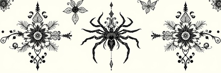 Victorian style generative AI design with spider and herbal decorations, herbal, artificial intelligence, decorative