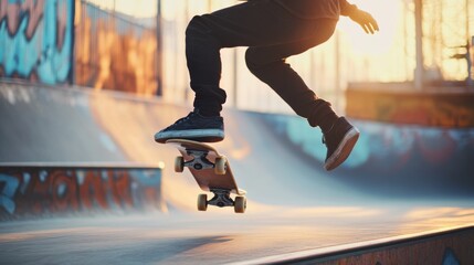 Aufkleber - A dynamic composition of a skateboarder performing a trick in an urban skate park, action shot, Urban style