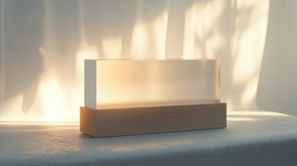 Canvas Print - Illuminated translucent block on wooden base.