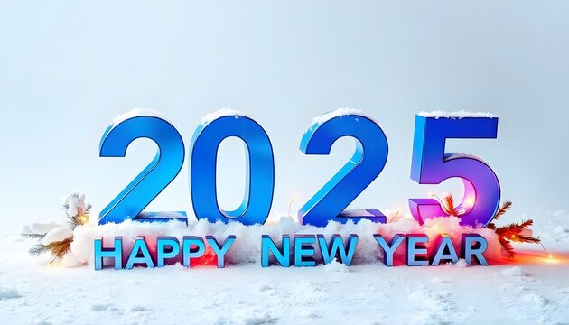 3d letters 2025 with blue color on show, happy new year and christmas tree with new concept background