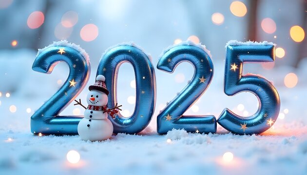 3d letters 2025 with blue color on show, happy new year and christmas tree with new concept background