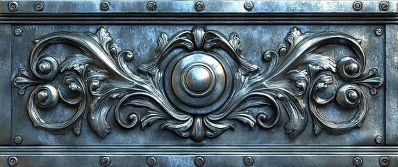 Poster - Ornate metallic design featuring intricate floral patterns and a central medallion on a decorative surface