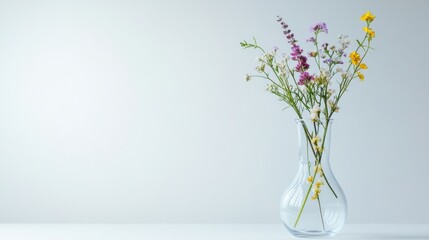 Poster - Elegant display of wildflowers in a glass vase with ample space for text and design elements. Generative AI