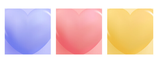 Poster - Color glossy hearts. Set of romantic graphic templates for Wedding Day invitations and Happy Valentine's Day holiday greetings. Vector illustration.