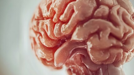Poster - Anatomical brain shown close-up in 3D. The model is made of plastic. Illustration for banner, cover, brochure or presentation.